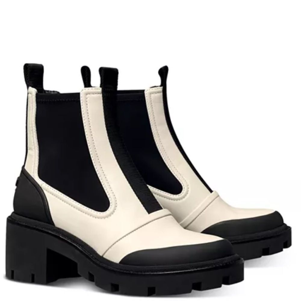 TORY BURCH  BOOTS CHELSEA LUG-SOLE Platform Ankle Ivory Black US 8,10,10.5,11